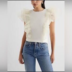 NWT EXPRESS Skimming Crew Neck Tulle Flutter Sleeve Tee
